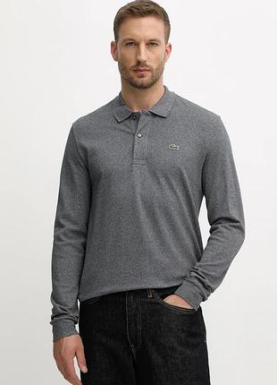 Чоловіче лонгслів-поло lacoste sport slim fit сірого меланжевого кольору