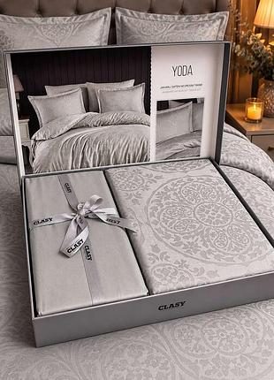 Постельное белье clasy deluxe сатин жаккард евро размер 200 на 220 см yoda