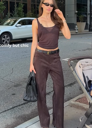 Замшеві прямі штани zara