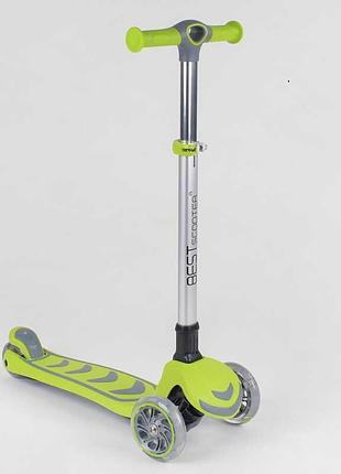 Самокат трехколесный 46987 (4) best scooter, салатовый, складной алюминиевый руль, 4 колеса pu со светом, d=12