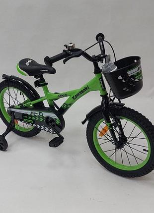 Велосипед дитячий для хлопчика 20 дюймів kawasaki-ninja k2020-20" зелений з кошиком та пляшкою
