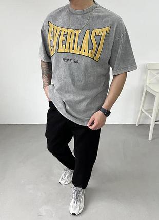 Кайфовая оверсайз футболка acid wash "everlast” в сером цвете 🔝