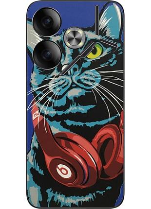 Силиконовый чехол epik для tecno pova 6 (li7) с картинкой кот с наушниками
