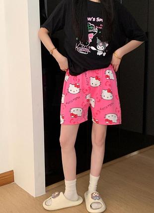 Шорты hello kitty, тонкие, летние, розовые, размер m (10577)
