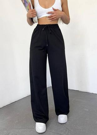 Женские спортивные штаны прямые кюлоты s-xxl с высокой посадкой брюки широкие двухнить женские 42-56 черный, 48/50