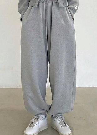 Женские широкие джоггеры 42-56 maxi oversize спортивные штаны с резинкой на весну лето двухнитка женские s-xxl серый, 48/52