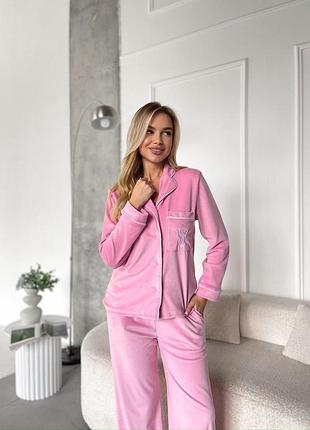 Женская пижама victoria secret 42-48 из велюра свободная рубашка и брюки штаны прямые велюровая пижама женская s m l 42/44, розовый