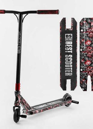 Самокат трюковый best scooter bs-77488 (4) hic-система, пеги, алюминиевый диск и дека с принтом, колёса pu,