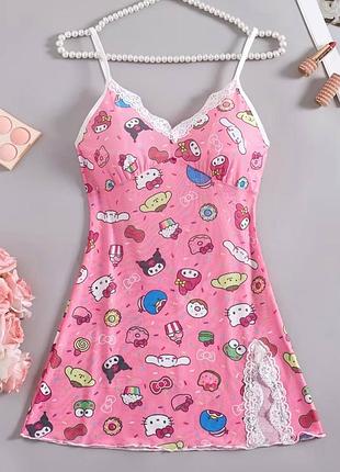 Нічна сорочка пеньюар sanrio hello kitty, kuromi, melody, xs, рожева