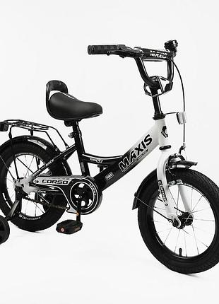 Велосипед дитячий 14" дюймів 2-х колісний "corso" maxis mx-80365 ручне гальмо, дзвіночок, додаткові колеса