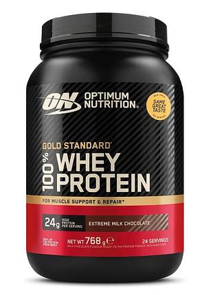 Сывороточный протеин optimum nutrition gold standard 100% whey eu, 768 грамм - молочный шоколад