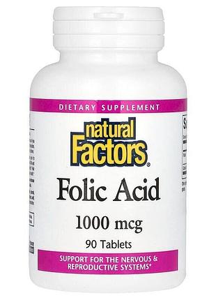 Витамины и минералы natural factors folic acid 1000 mcg, 90 таблеток