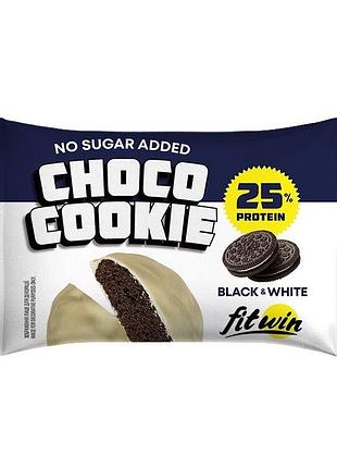 Протеиновое печенье fitwin protein cookie 25% glazed, 40 грамм - black and white