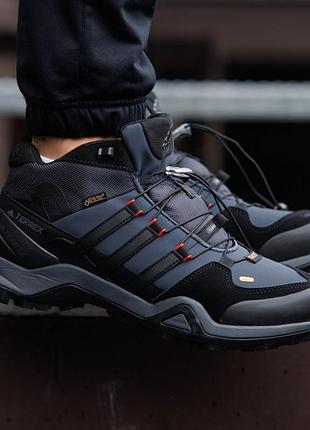 Мужские кроссовки черные adidas terrex fast r mid gore tex зимние теплые с мехом адедас террекс непромокаемые современные на парня