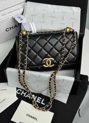 Сумка шанел calfskin quilted perfect fit wallet on chain black/gold