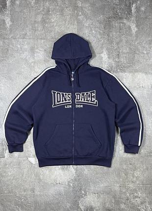 Зіп худі lonsdale london лонсдейл кофта з капюшоном спортивна чоловіча олімпійка на блискавці синя вишитий логотип лампаси кофта на замок зипка