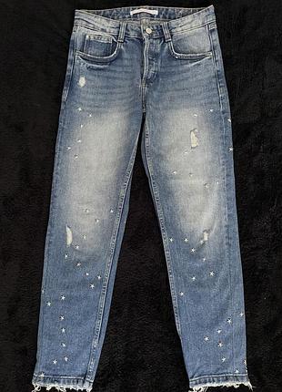 Жіночі джинси zara зірочки, розмір 34 (xs), блакитні