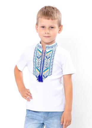 Вишиванка для хлопчика, дитяча та підліткова, біла з коротким рукавом, тканина інтерлок, 100% бавовна, від 104см до 170см 116