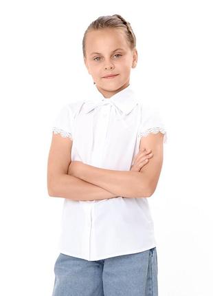 Блуза для дівчинки з коротким рукавом, біла софт, 128см, 146см