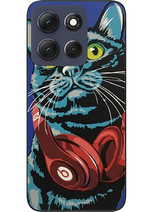 Силиконовый чехол epik для motorola moto g56 5g с принтом кот с наушниками
