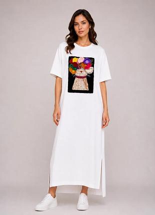 Женское платье-футболка макси цветочный кот modna kazka mksh2457/1