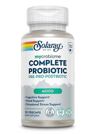 Пробіотичний комплекс для настрою solaray mycrobiome complete probiotic mood, 30 вегакапсул