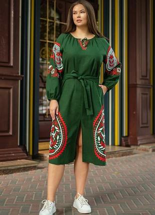 Жіноча сукня вишита з поясом міді seam mksmv107/845