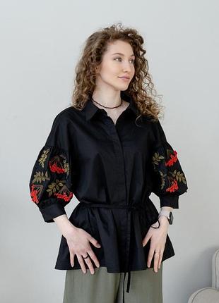 Женская рубашка с вышивкой рябины с поясом nora kvitin mknk392-2