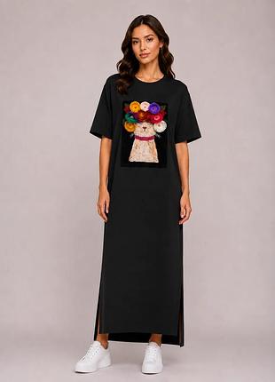 Женское платье-футболка макси цветочный кот modna kazka mksh2457/1