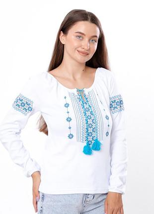 Вышиванка женская, белая с длинным рукавом, интерлок, хлопок 100%, размер 44,46,48,50,52,54 50
