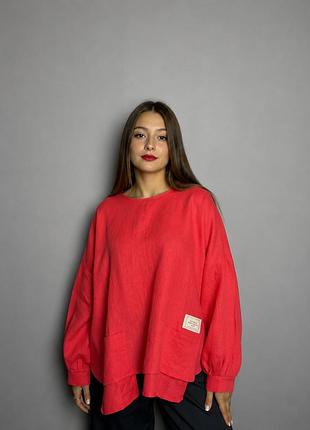 Жіноча блуза лляна оверсайз з накладними кишенями kaptsova mkks9025-3