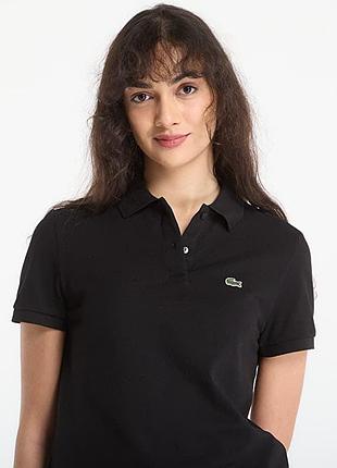 Оригінал чорне поло футболка унісекс lacoste (класична модель l.12.12) з фірмовим вишитим логотипом у формі крокодила на грудях