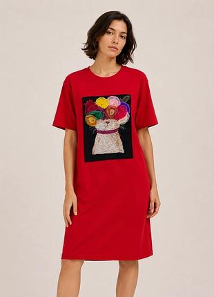 Женское платье-футболка мини цветочный кот modna kazka mksh2444/1