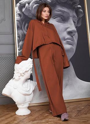 Спортивные штаны-палаццо женские терракотовые style modna kazka mksh2435-2