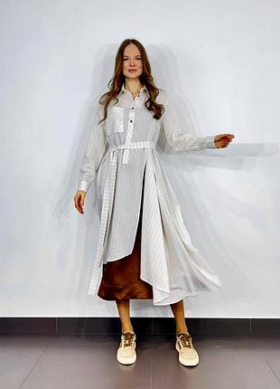 Жіноча сукня сорочка асиметрична в смужку з поясом катрін pari mkpr305079