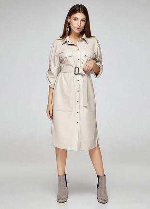 Женское платье рубашка из экокожи миди с поясом modna kazka mksh2376/1