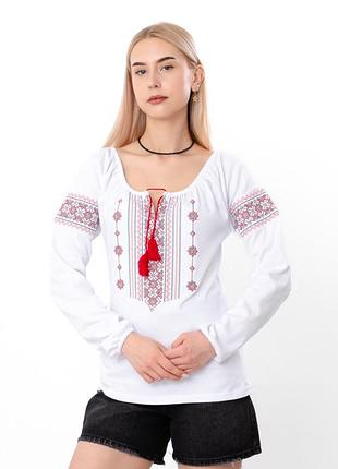 Вышиванка женская, белая с длинным рукавом, интерлок, хлопок 100%, размер 44,46,48,50,52,54 46