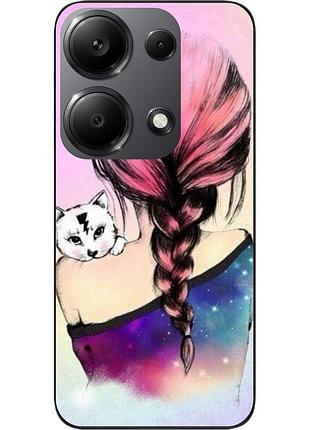 Силиконовый чехол epik для xiaomi redmi note 14s с принтом девушка с котенком