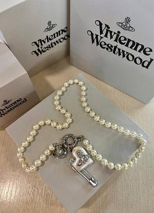 Жемчужное колье vivienne westwood с подвеской сердце и жемчугом майорка