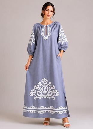 Женское вышитое платье миди с поясом seam mksmv102/641