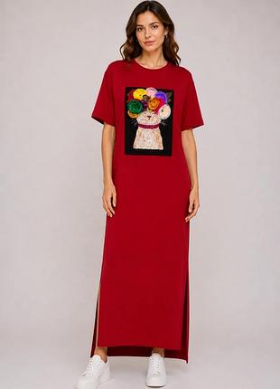 Женское платье-футболка макси цветочный кот modna kazka mksh2457/1