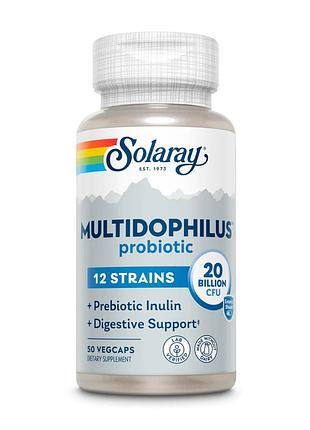 Пробиотики и пребиотики solaray multidophilus 12 20 billion cfu, 50 вегакапсул