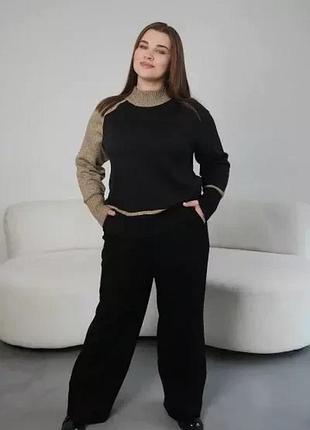 Жіночий в’язаний джемпер двоколірний вільного силуету nita mkln2101
