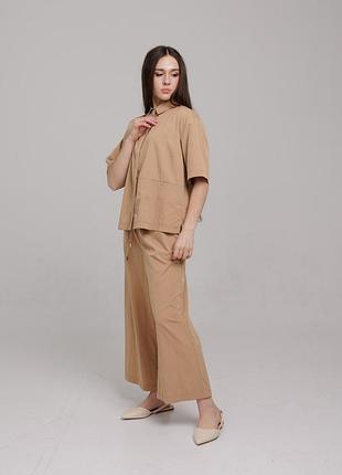 Брюки кюлоты бежевые из плащевой ткани modna kazka mktl3802/1