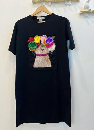 Женское платье-футболка мини цветочный кот modna kazka mksh2444/1