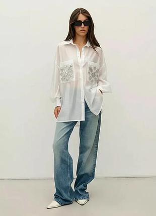Жіноча блуза з вишивкою oversize з тенселу rica mare mkrm4280