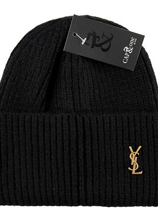 Шапка черная вязаная женская yves saint laurent шапка зимняя теплая ив сен лоран люкс качество