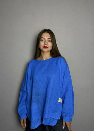 Жіноча блуза лляна оверсайз з накладними кишенями kaptsova mkks9025-3