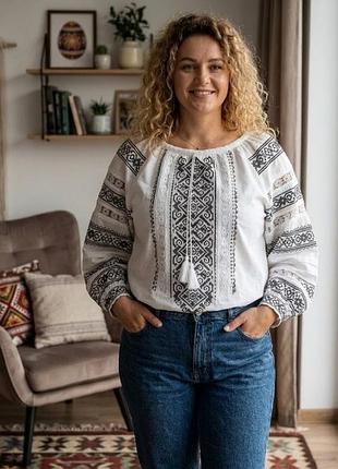 Женская хлопковая вышиванка больших размеров батал (xl, 2xl, 3xl)