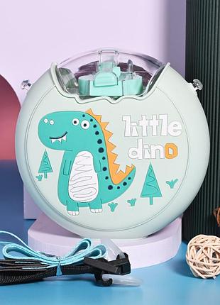 Детский поильник с трубочкой и ремешком пончик little dino 380 мл — бутылочка для воды для детей голубой